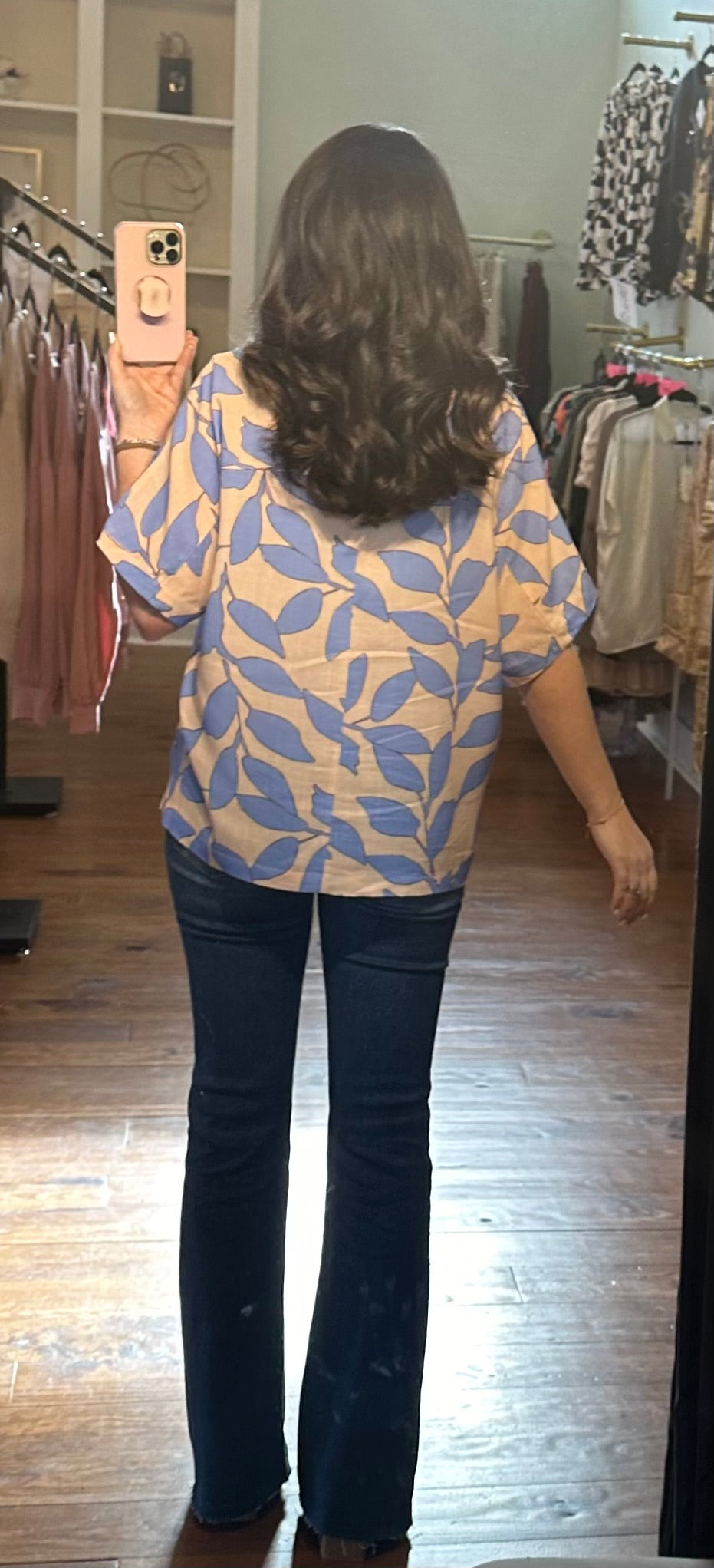 Linen Feel Leaf Printed Blouse