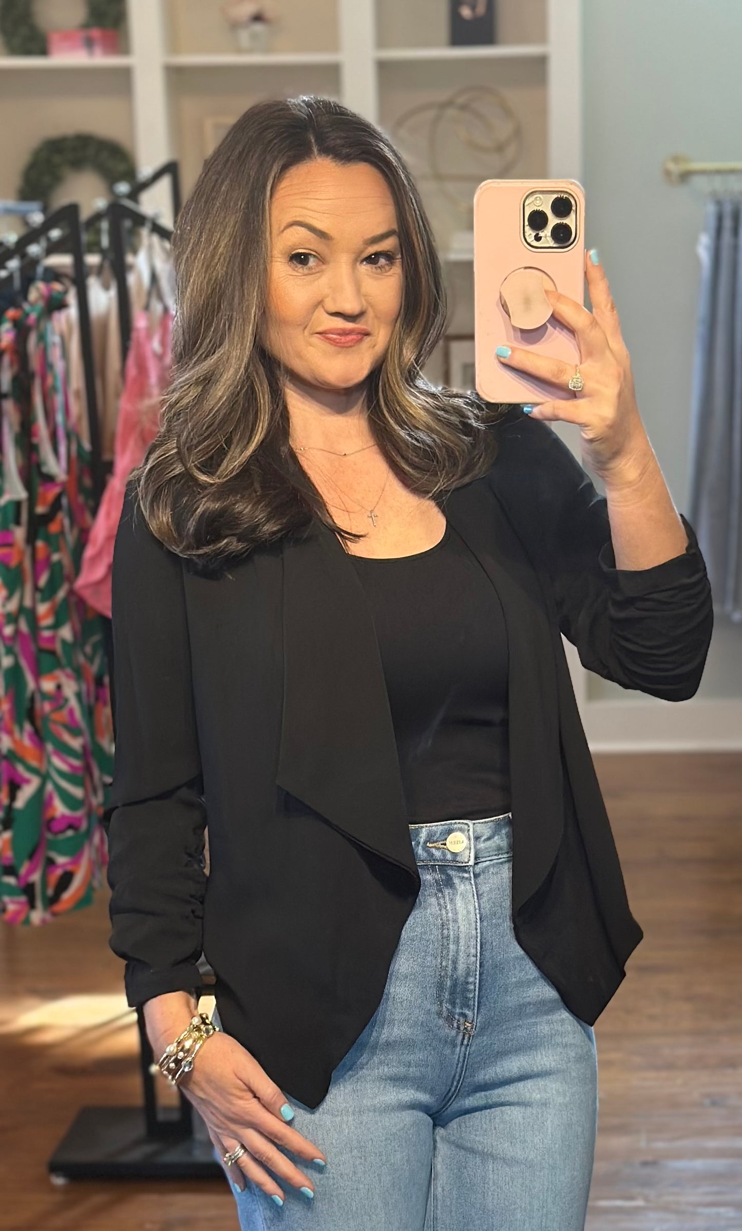 Ruched Sleeve Draped Blazer