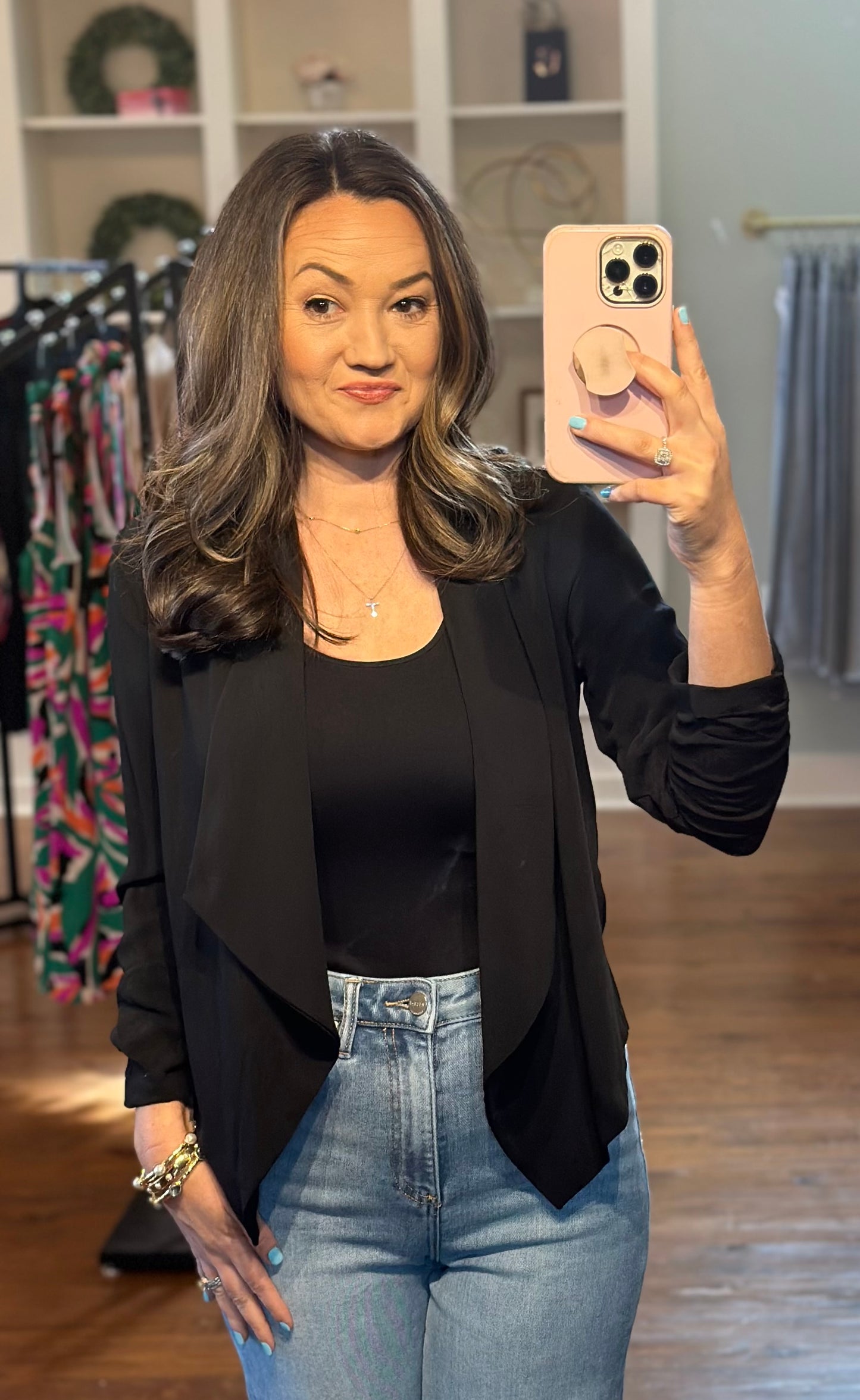 Ruched Sleeve Draped Blazer