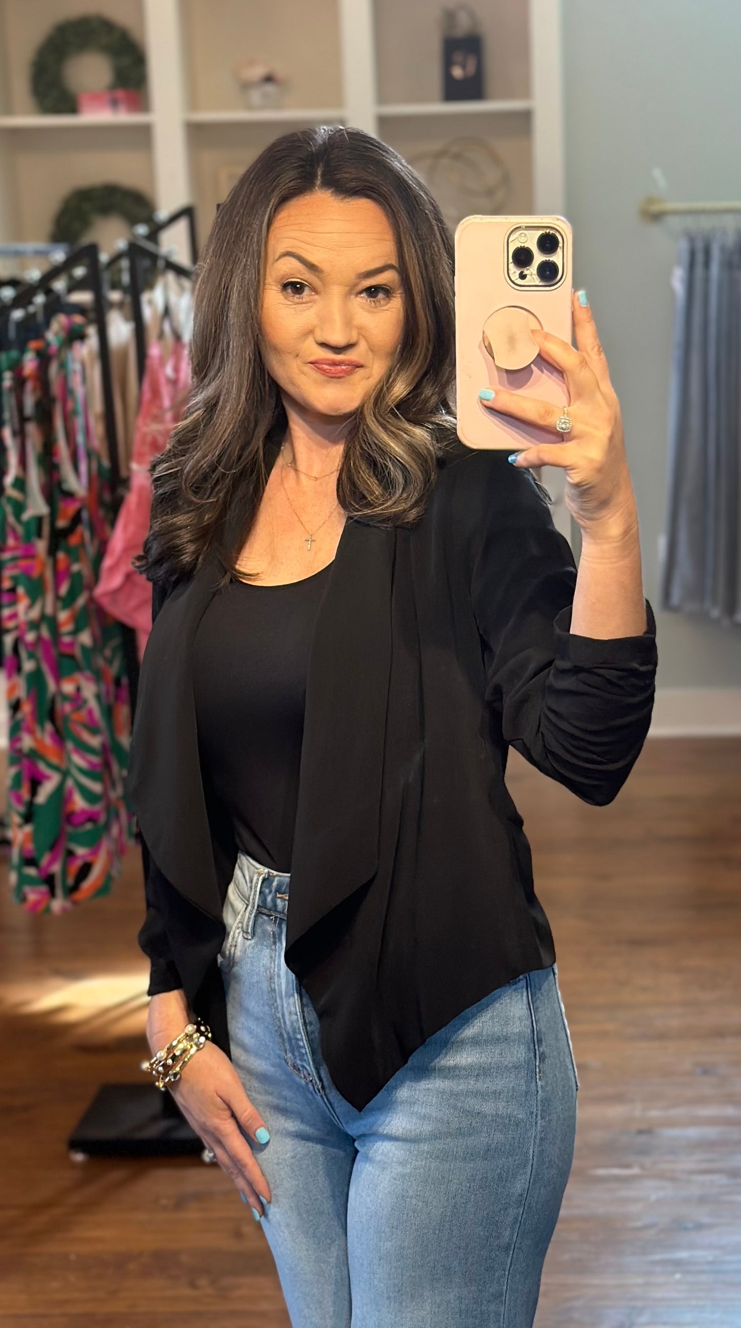 Ruched Sleeve Draped Blazer