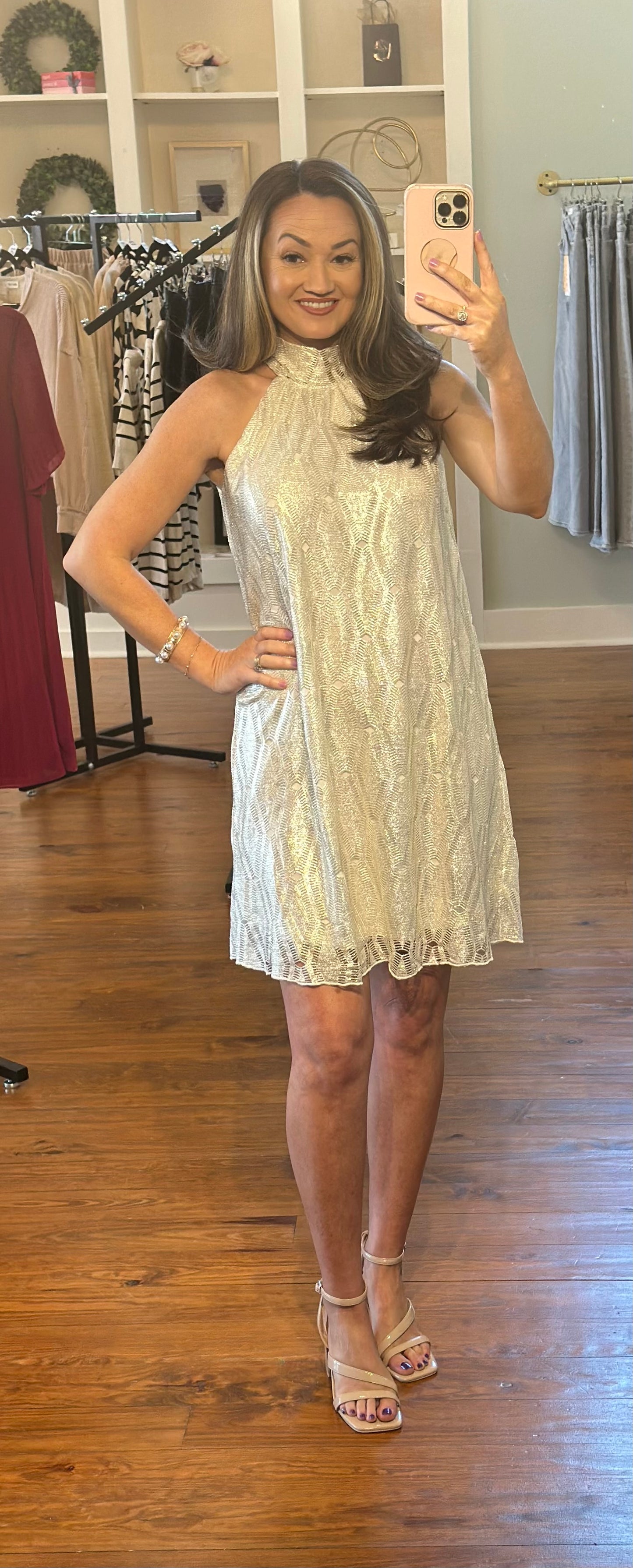 Metallic Halter Neck Dress