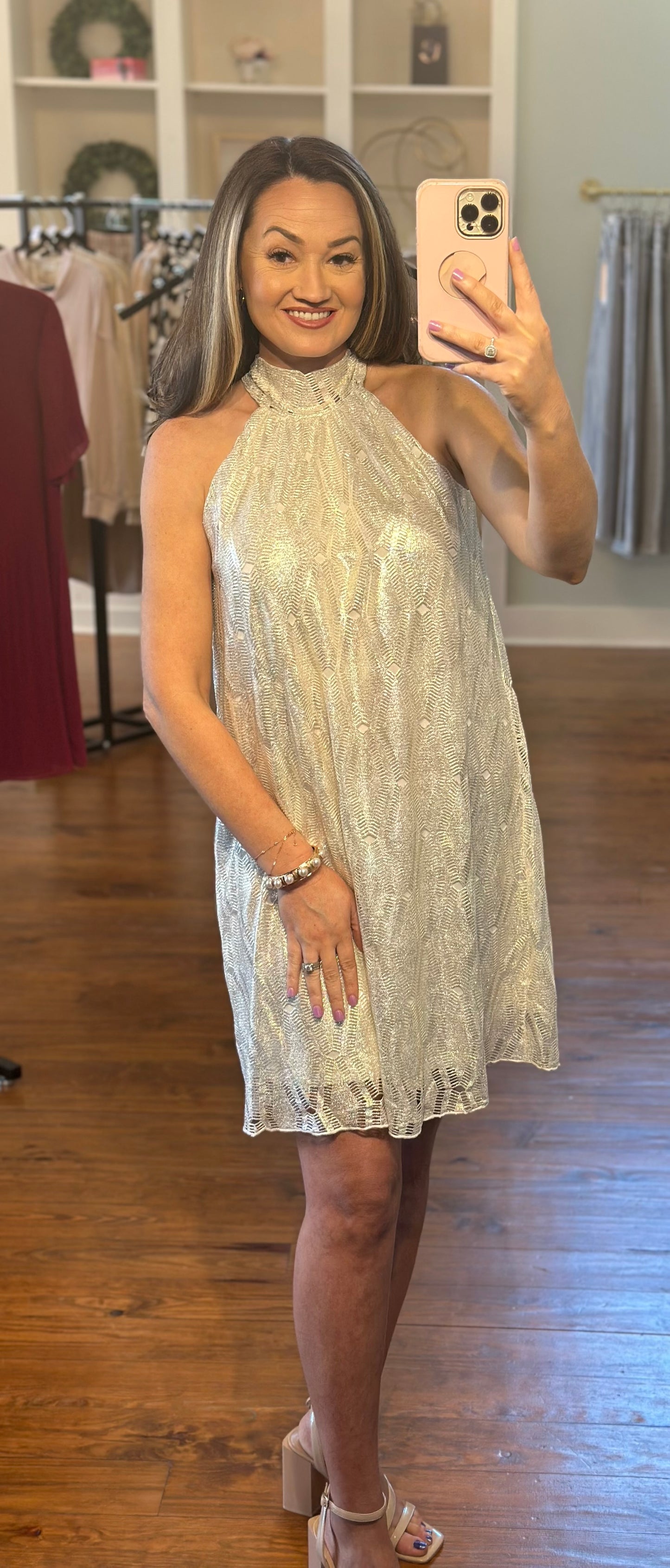 Metallic Halter Neck Dress
