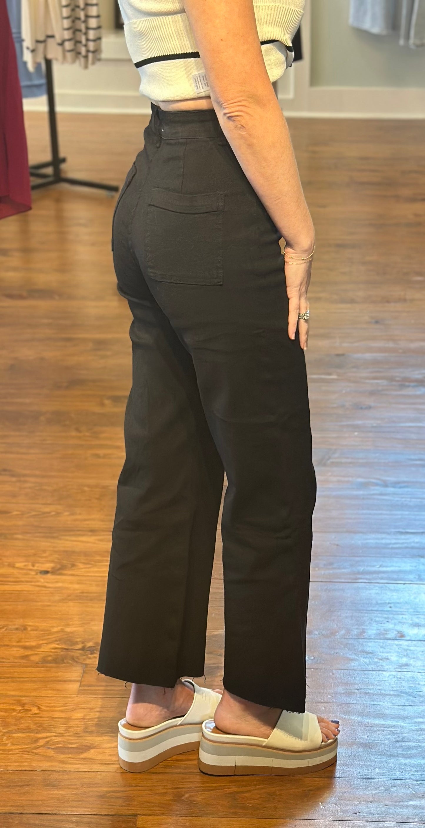 Black High Rise Stretch Cropped Denim