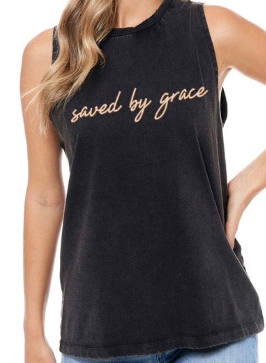 Saved By Grace Puff Graphic Tank