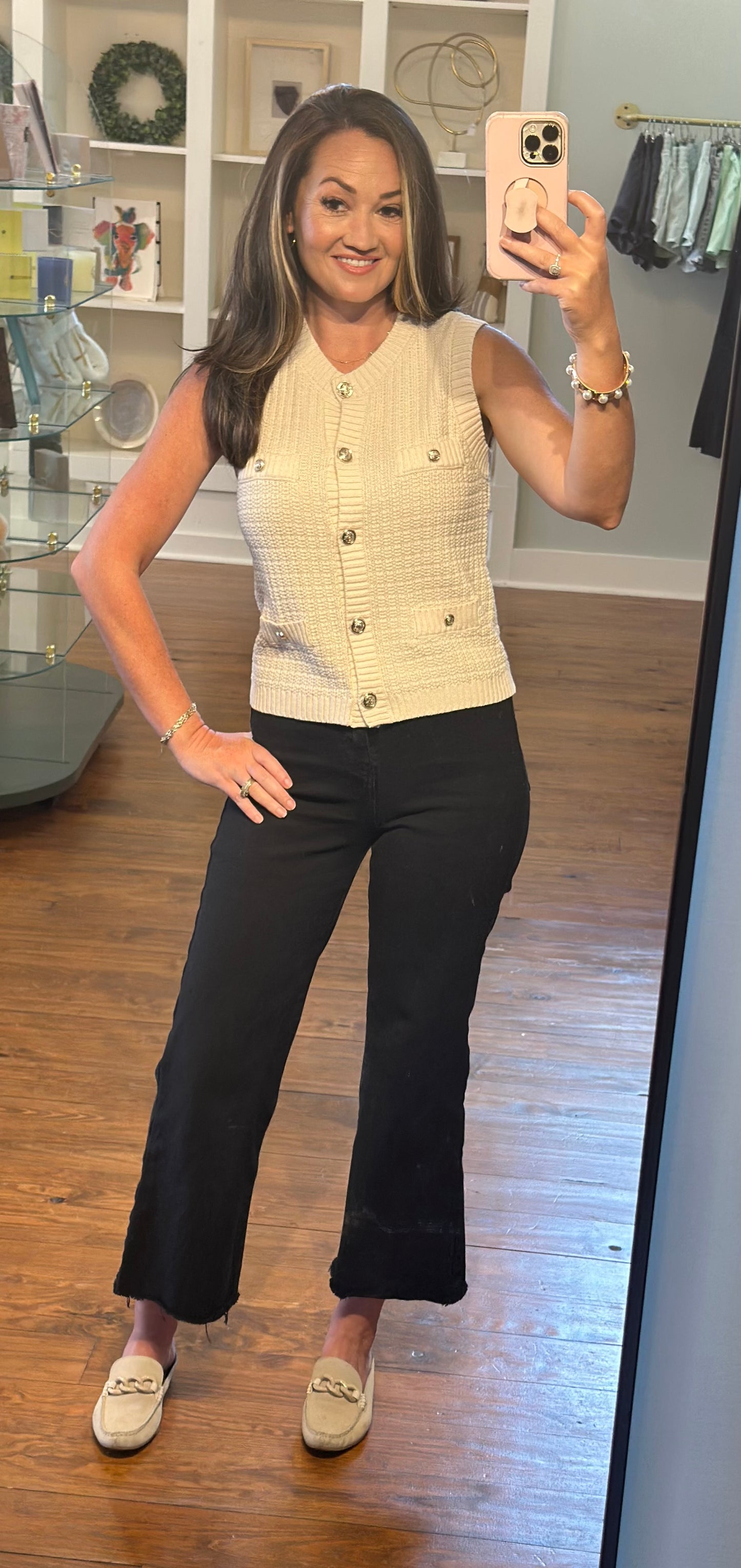 Sophisticated Charm Gold Button Sleeveless