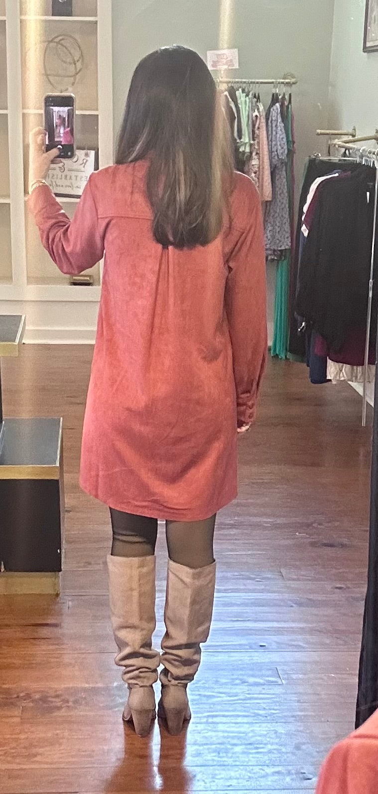 Faux Suede Button Down Dress