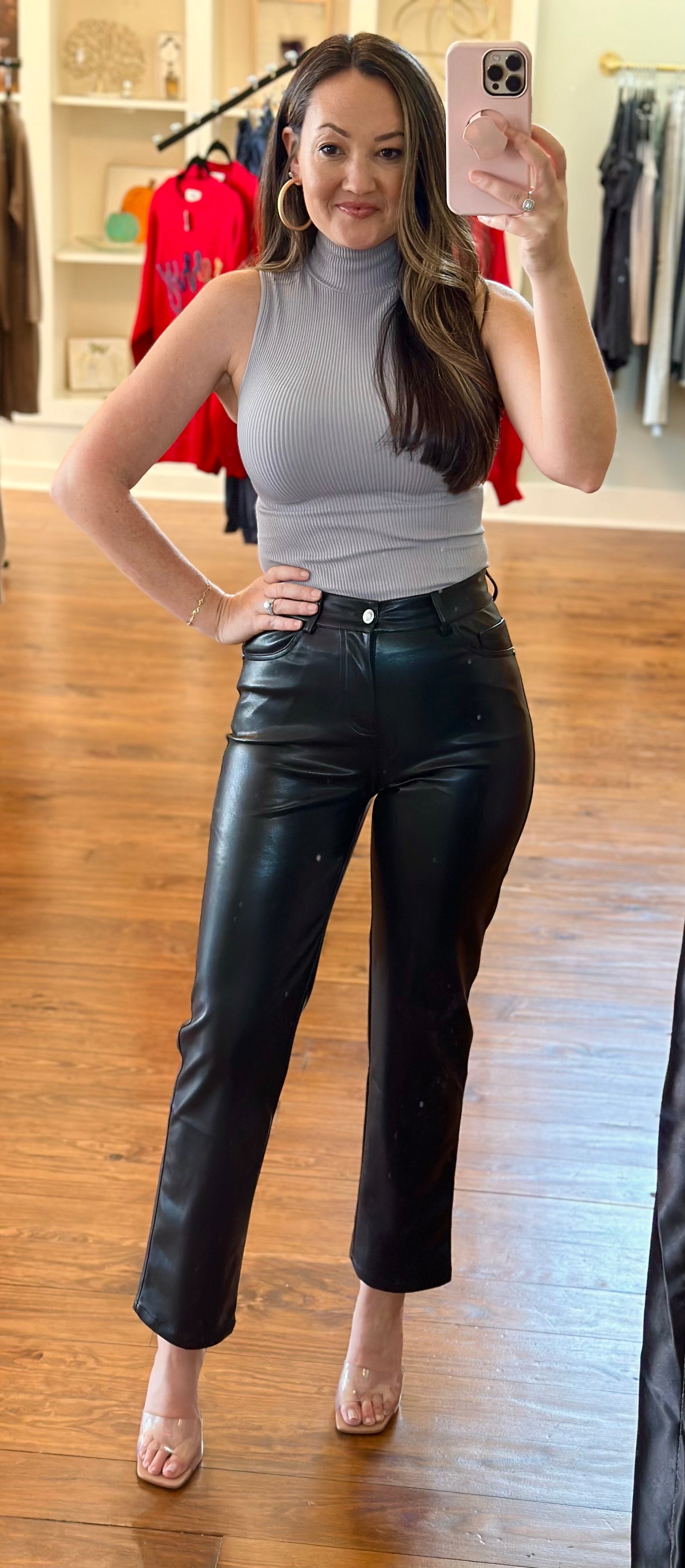 Vegan Leather Straight Leg Pants