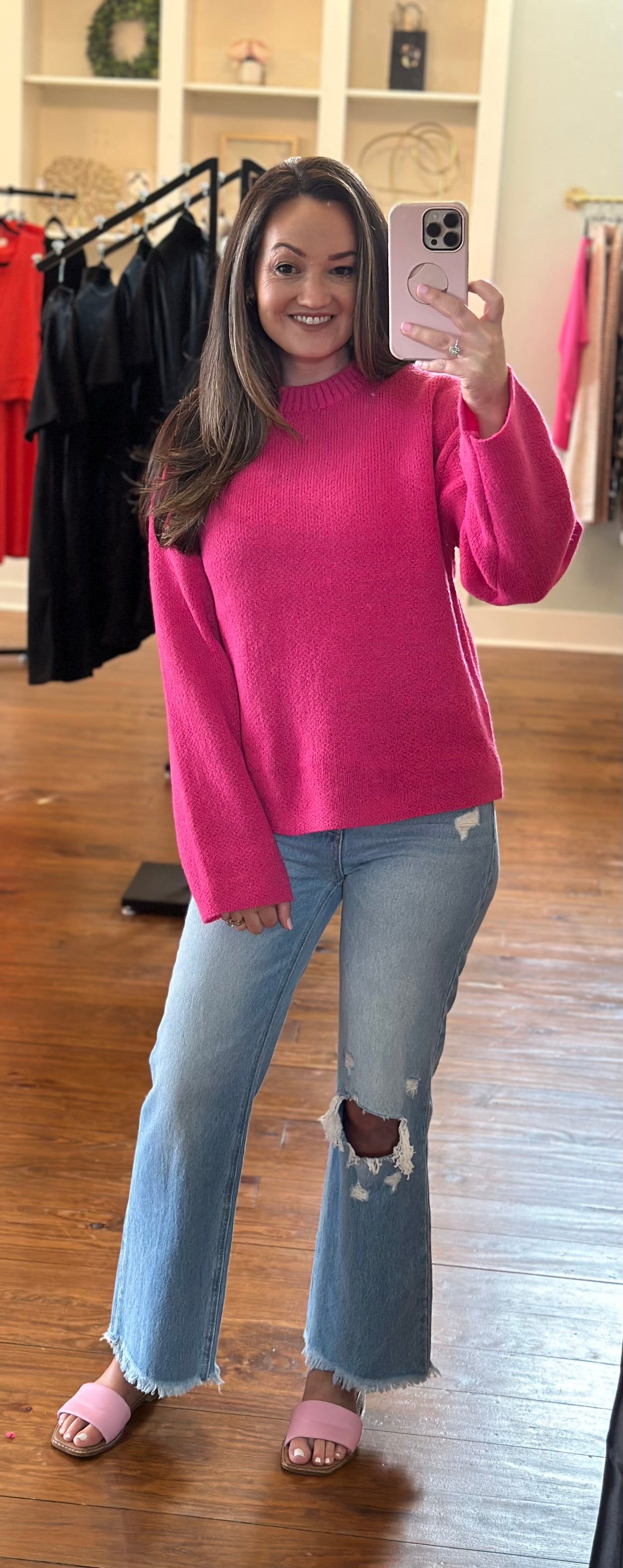 Pink Solid Casual Sweater