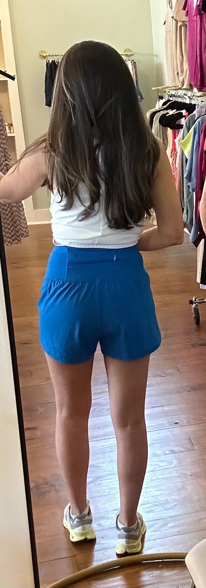 Blue High Waisted Zippered Back Pocket Running Shorts