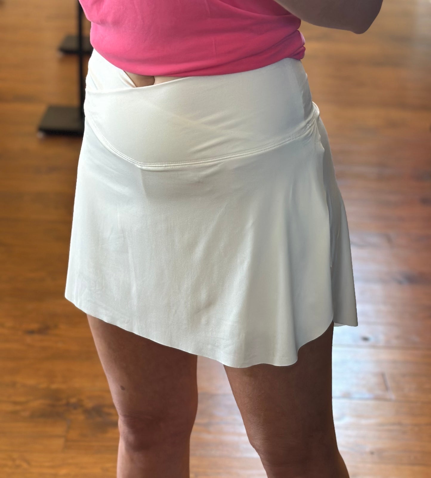 White Crossover Waist Active Skirt w/ Short Liner