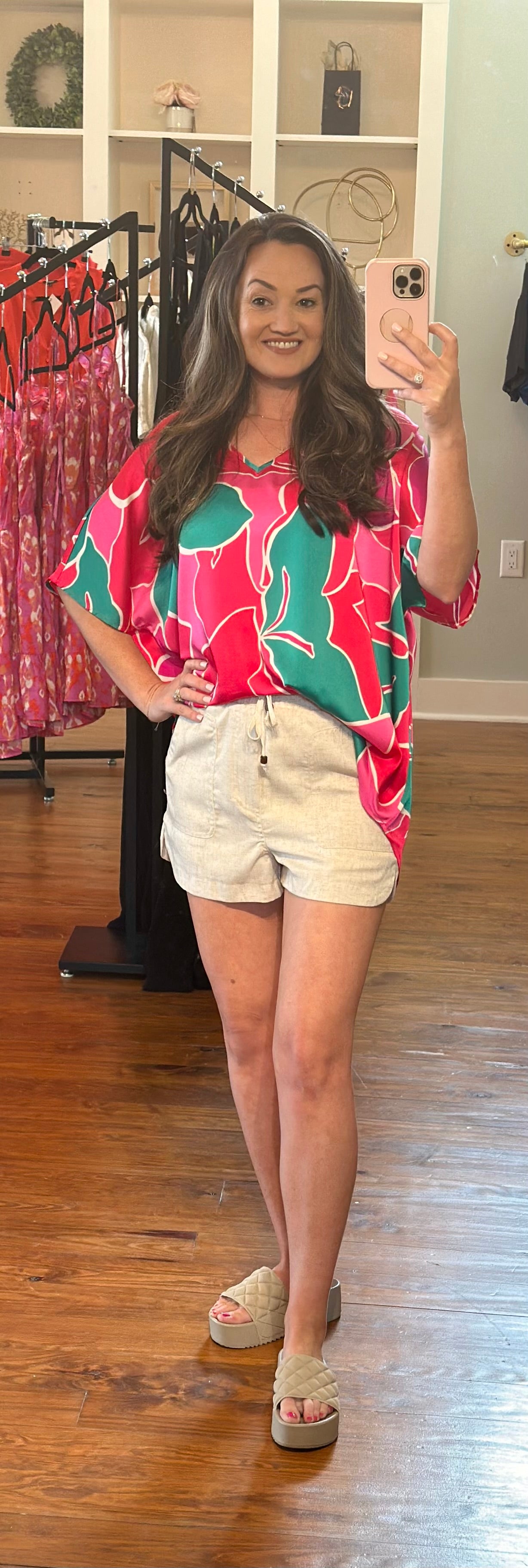 Pink & Teal Flowy Summer Top