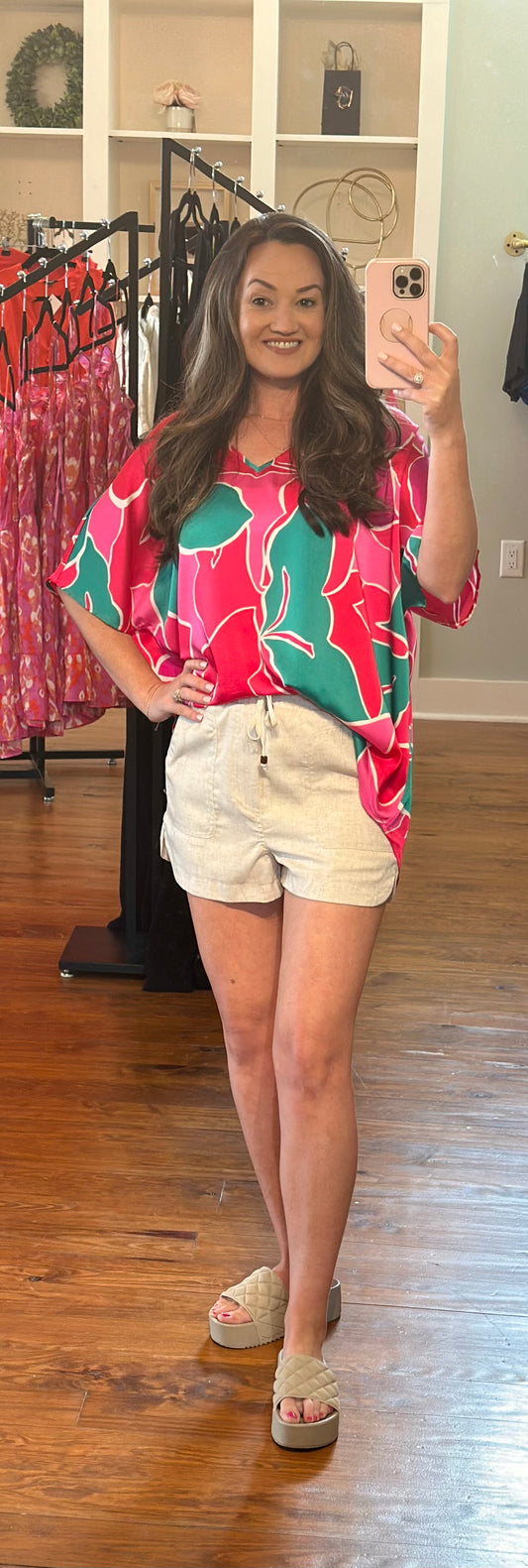 Pink & Teal Flowy Summer Top