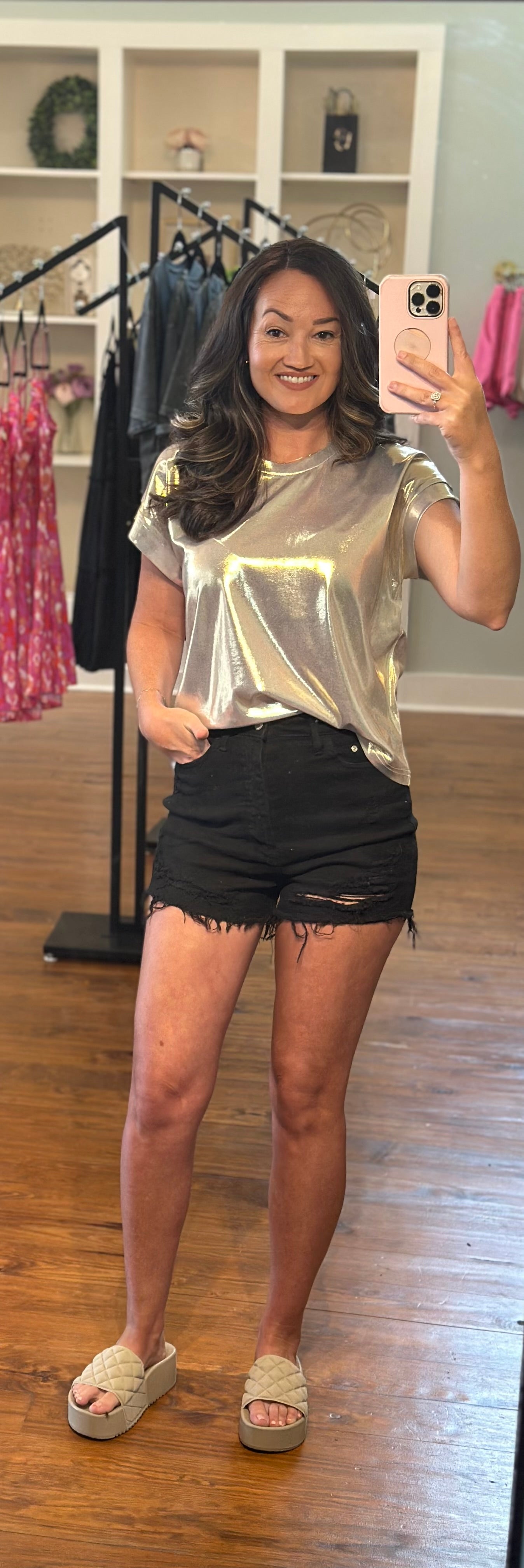 Metallic Short Sleeve Top