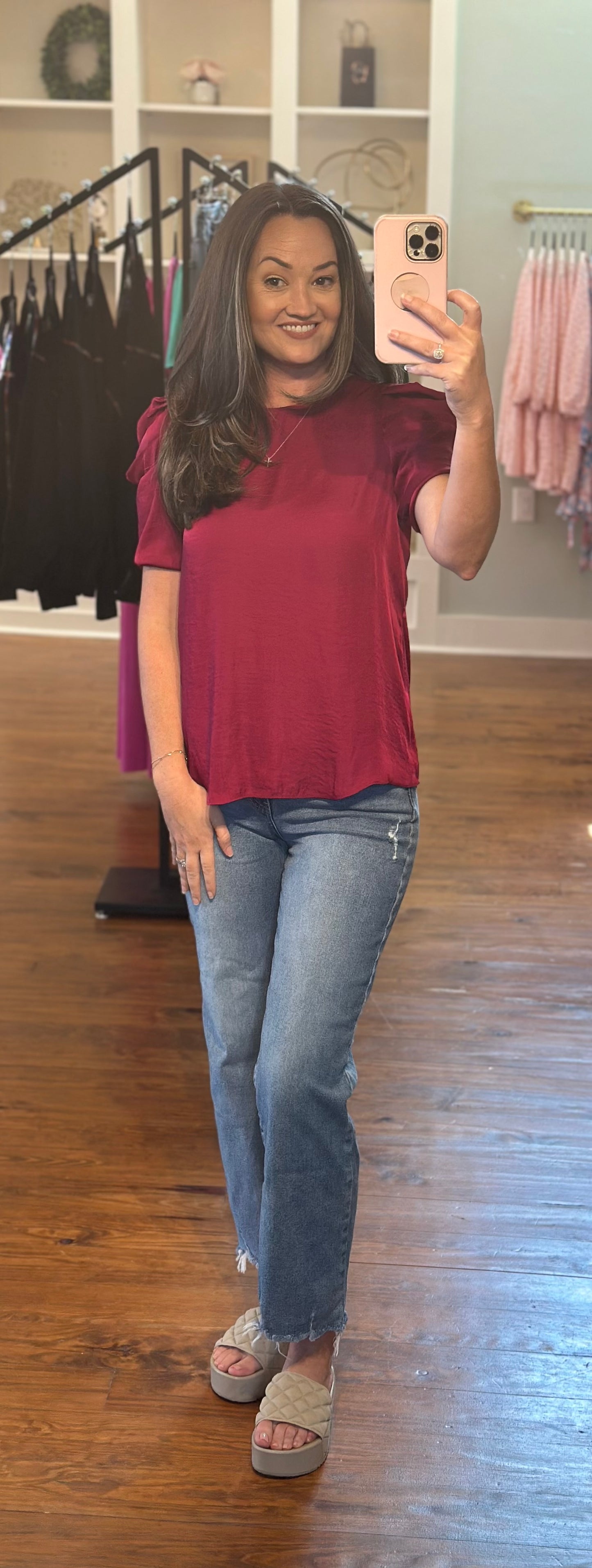 Maroon/Crimson Draped Sleeve Blouse