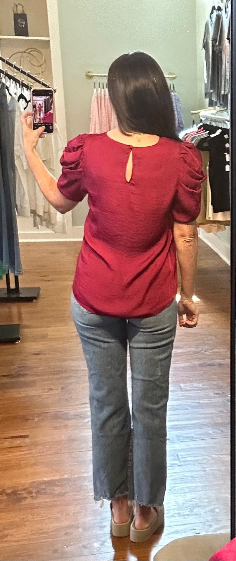 Maroon/Crimson Draped Sleeve Blouse