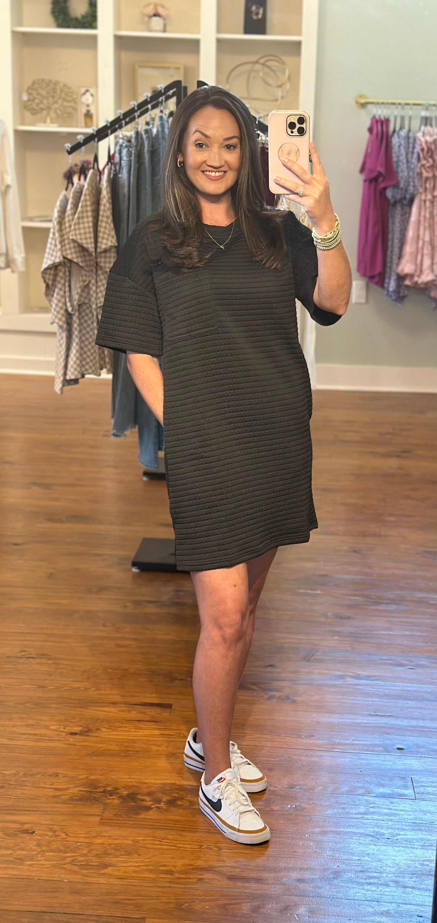 Black Quilted Basic Shift Dress