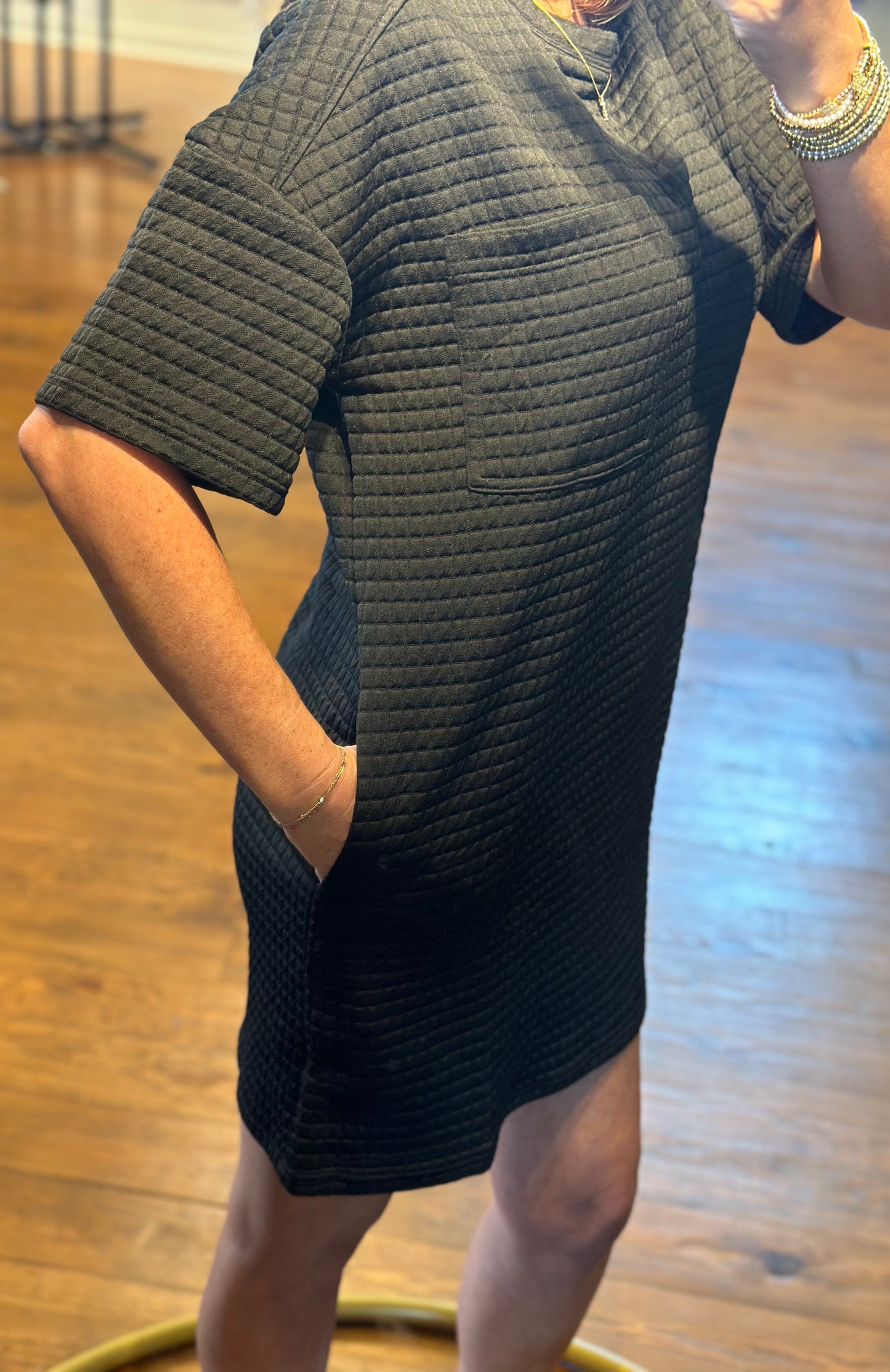 Black Quilted Basic Shift Dress