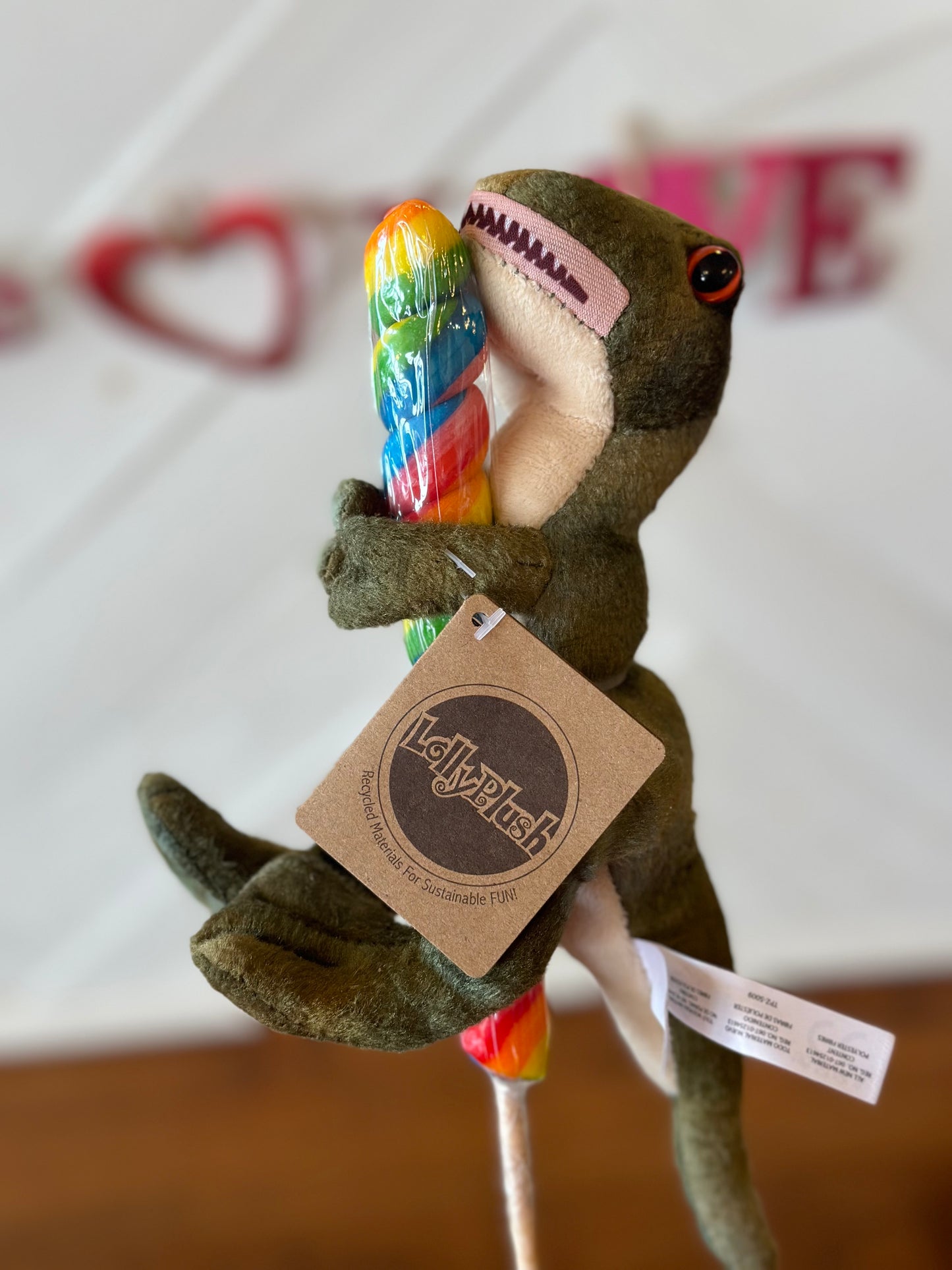 8" Lollyplush T Rex Dino w/14" Rainbow Lollipop