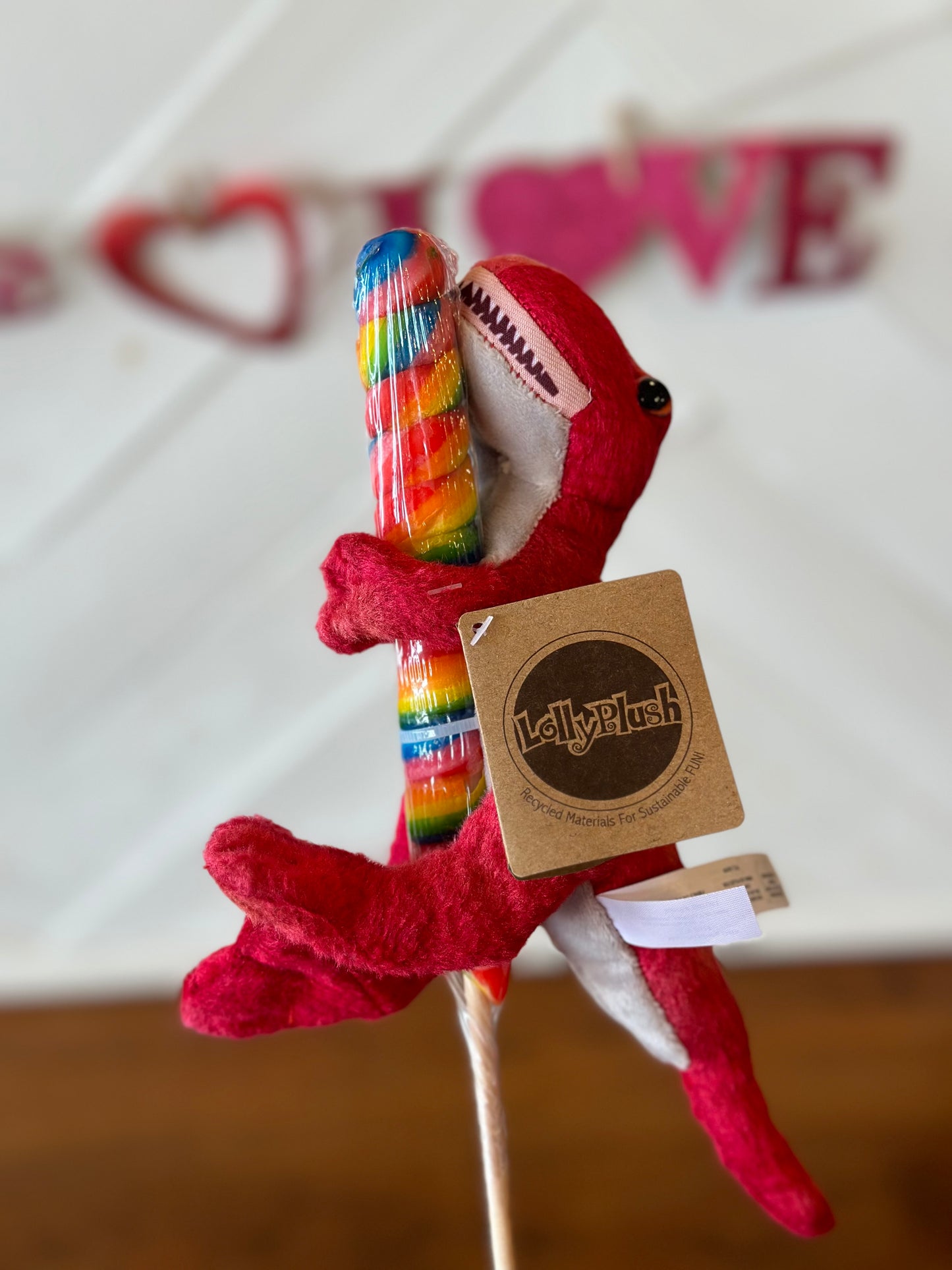 8" Lollyplush T Rex Dino w/14" Rainbow Lollipop