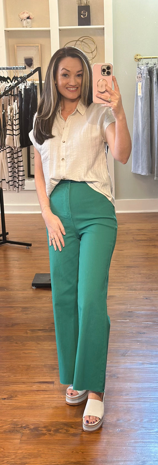 Emerald High Rise Stretch Cropped Denim