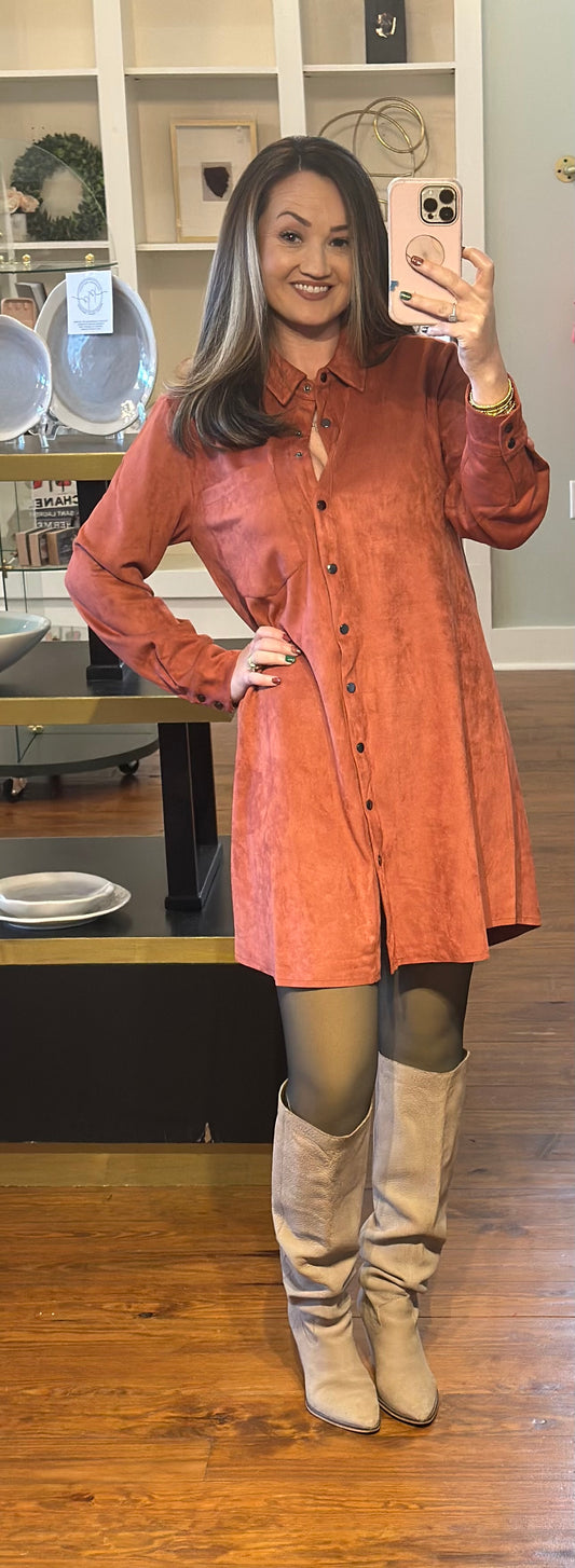 Faux Suede Button Down Dress