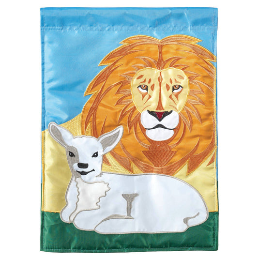 Lion And Lamb Double Applique Outdoor Garden Flag