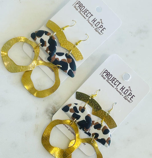 Animal Print Earrings with Ruffled Circles